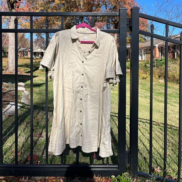 Anthropologie Maeve Collared Linen Button-Front Tassel Mini Dress NWT - Picture 4 of 9